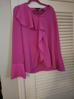 Banana Republic Hot Pink Ruffle Front Long Sleeve Blouse
